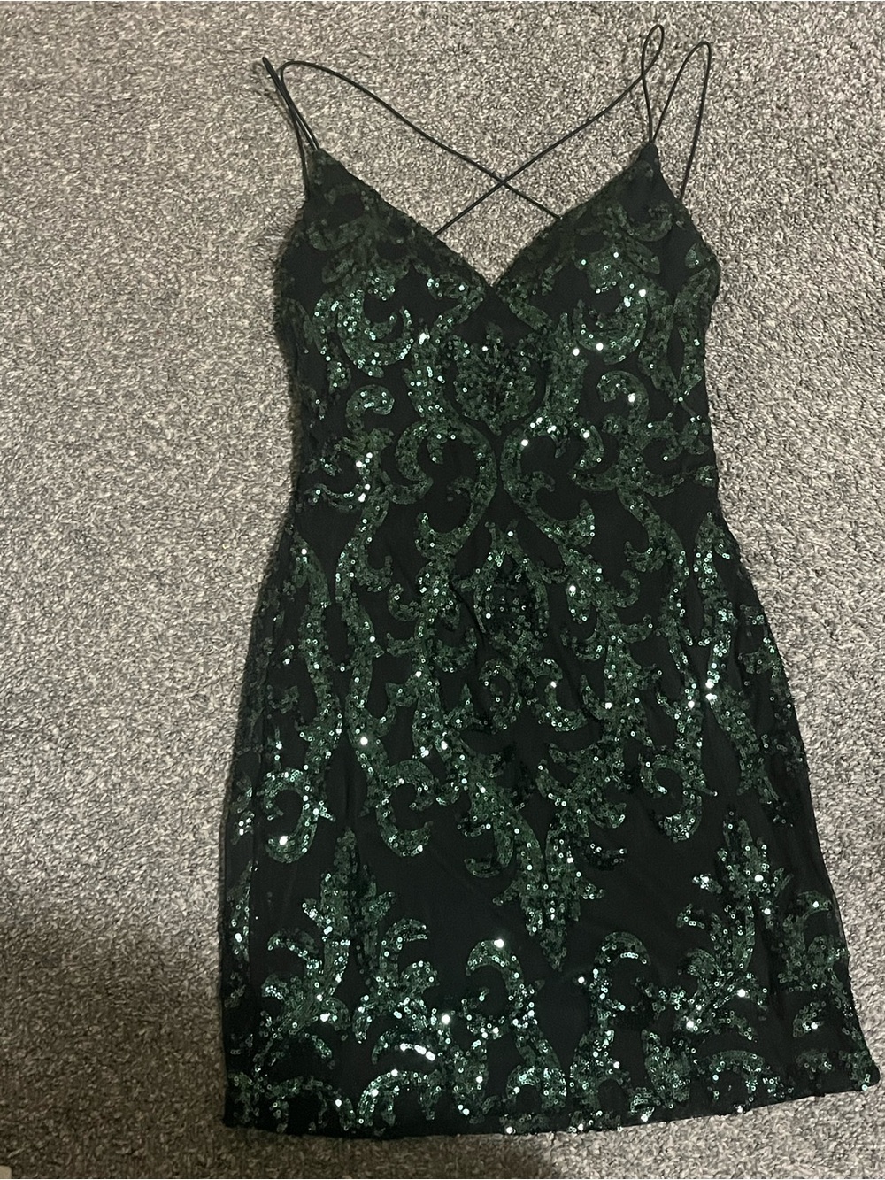 Windsor Emerald Sequin Mini Dress with Crisscross Straps